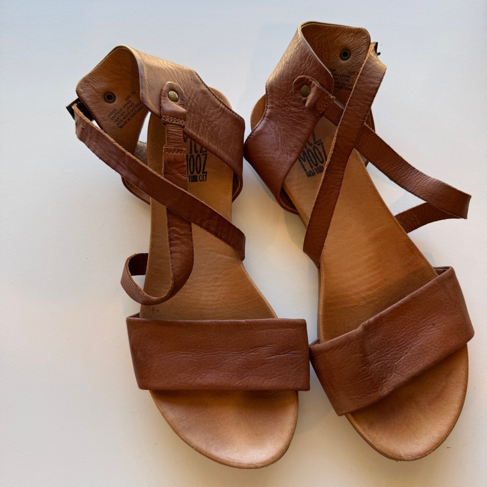Miz Mooz Aster Brown Leather Strappy Gladiator Ankle Strap Sandals Womens 7.5
